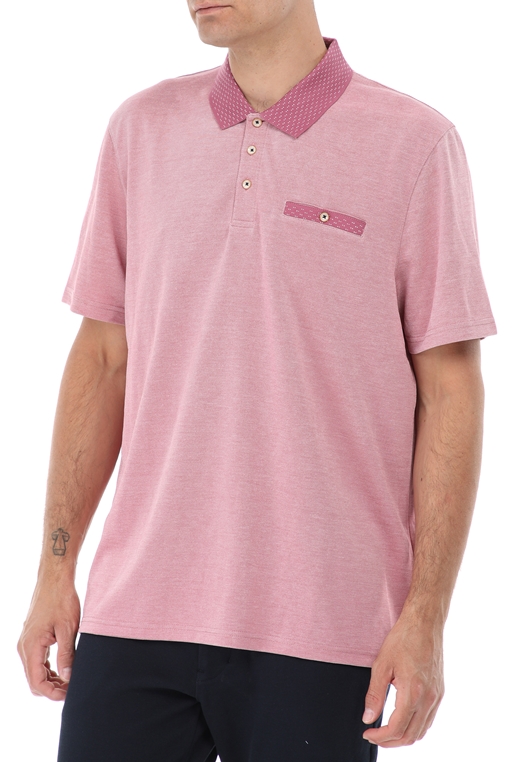TED BAKER-Ανδρική polo μπλούζα TED BAKER CAROSEL ροζ